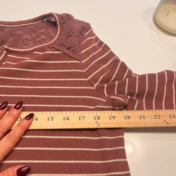 Anthropologie Campground Maroon Striped Thermal Henley Sleep Shirt Top Size L - Picture 6 of 7